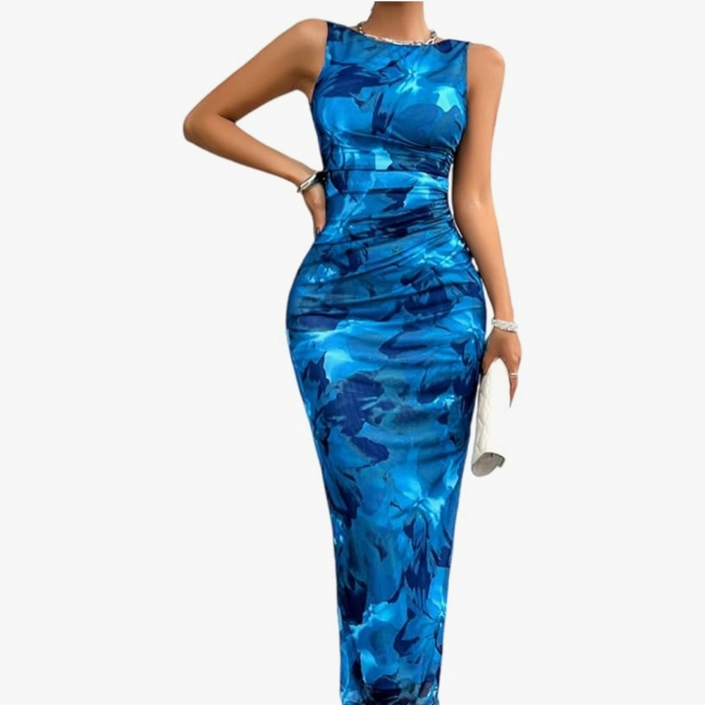 Vibrant Blue Floral Maxi Dress
